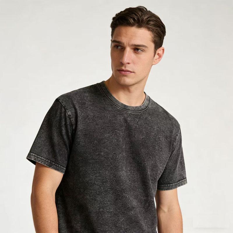 

Men s Heavyweight Washed Vintage Black Round Neck T-Shirt – Retro Short Sleeve, Trendy Charcoal Texture Double Extra Large чорний