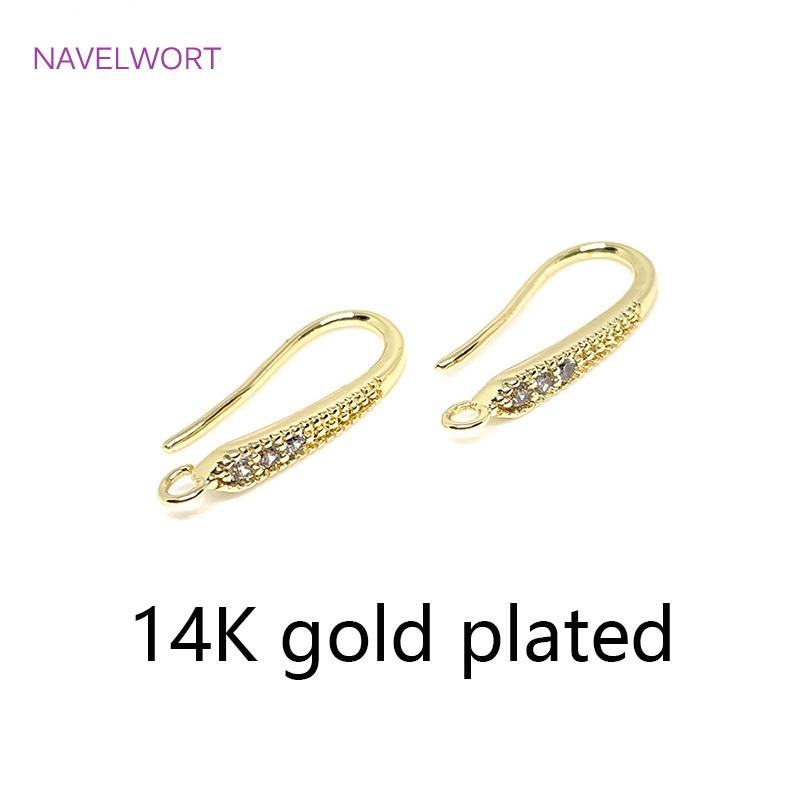 14K Gold Plated Brass Metal Inlaid Zircon Earring Hooks Fittings U Shape Ear Wire Hook Accessories DIY Jewelry Making Findings