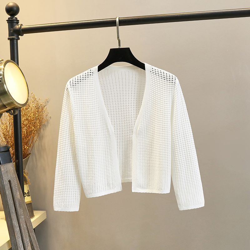 

Hollow-out Three-Quarter Sleeve Thin Small Waistcoat Knitted Cardigan