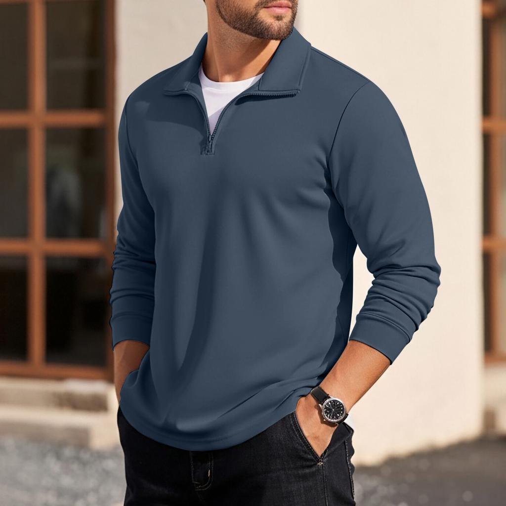 Men's Quarter-Zip Stand Collar Sweatshirt Loose Pullover Top for Daily Wear