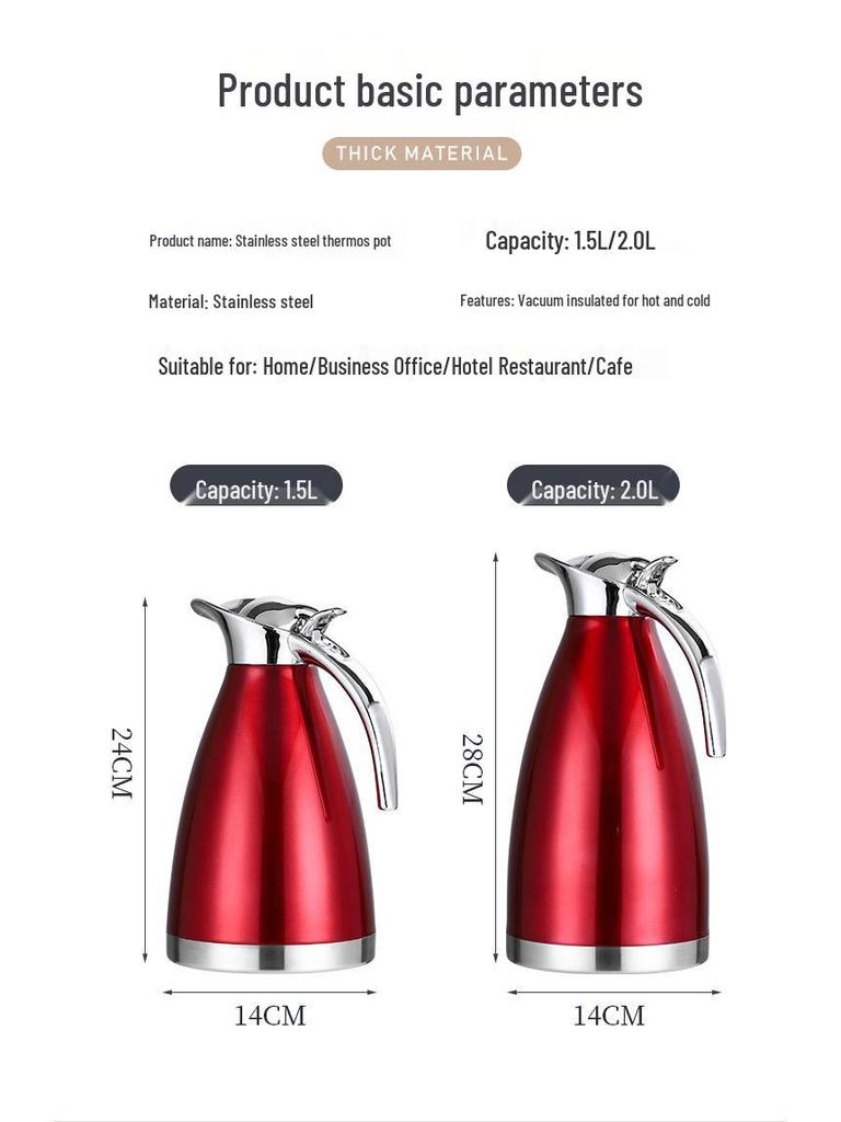 2L European Style Double Layer 304 Stainless Steel Insulated Hot & Cold Water Coffee Kettle
