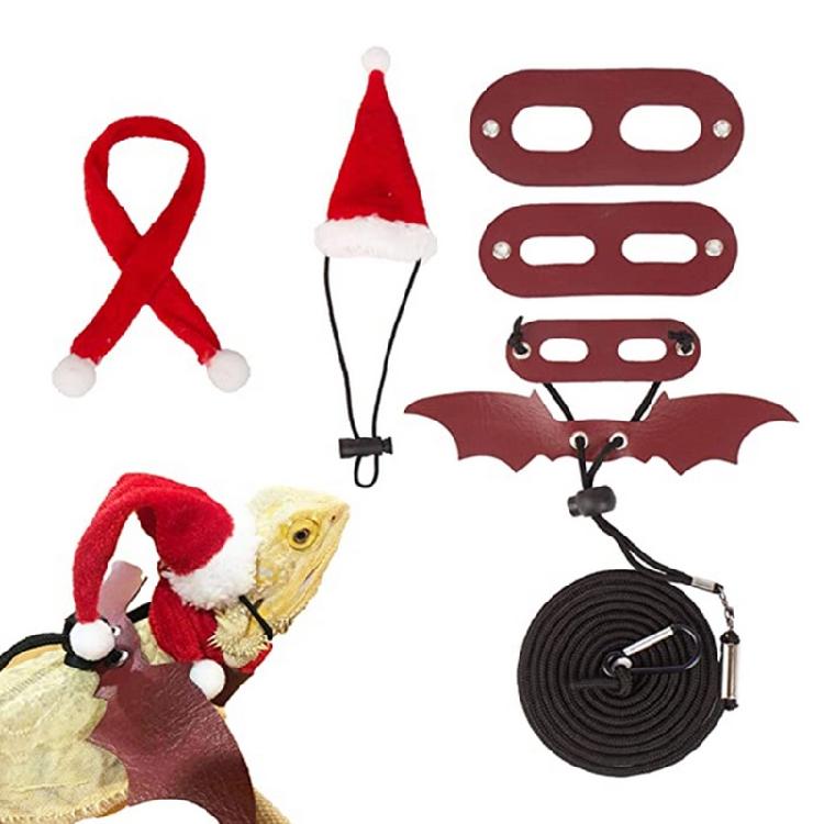 Lizard Leash Harness Set Christmas Costume Hat+Scarf for Gecko Hamster Ferret