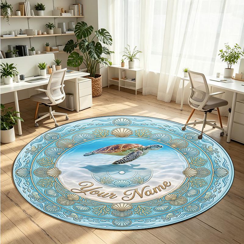 Ocean Sea (126) Theme Round Crystal Velvet Rug Custom Name Text Personalized Floor Mat Home Decor Non Slip Crystal Carpet