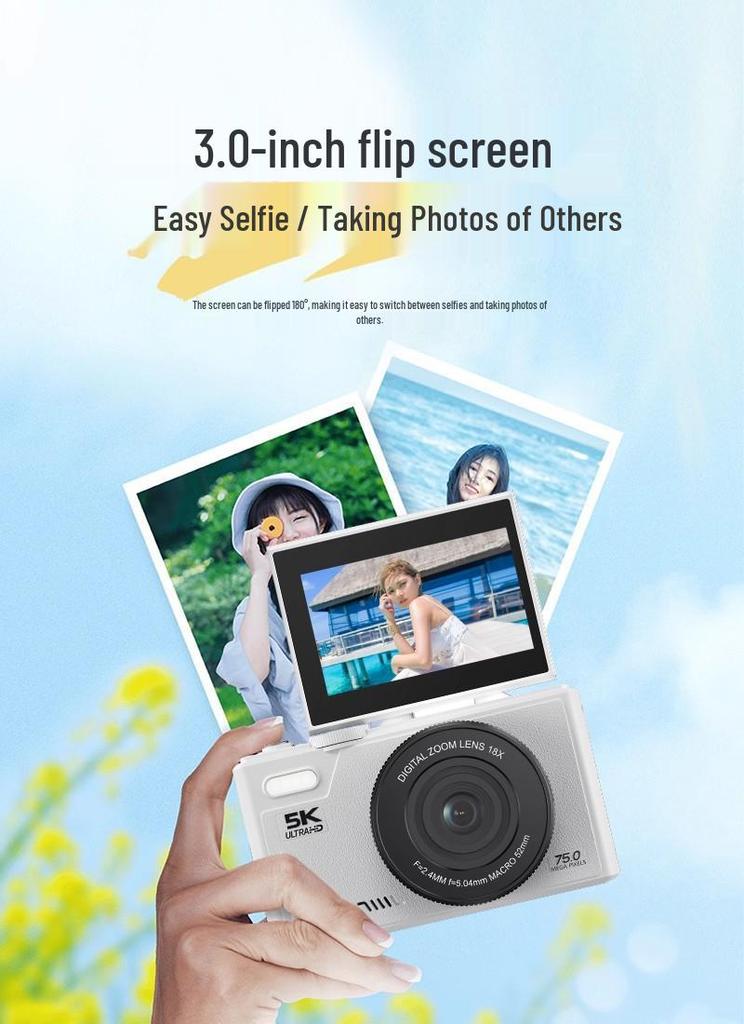 Neue 3-Zoll-Klappbildschirm-WLAN-HD-Digitalkamera: 75MP, 5K Video, 18x Zoom