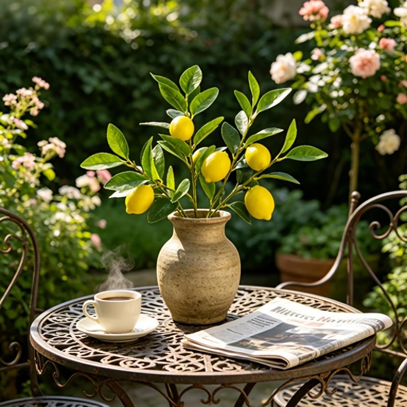 2pcs Lifelike Artificial Lemon Branches | 50 Cm / 19.69 Inches, Realistic Plant Design, Synthetic Plants for Holiday, Daily, Wedding