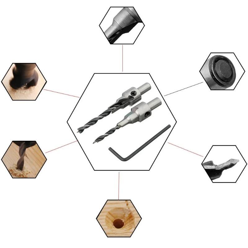 1 Set 3 Steps Countersink Drill Bit Pilot  Bits Set Reamer Screw Hinge Hole Saw Chamfer 4-6 5-7mm Steps
