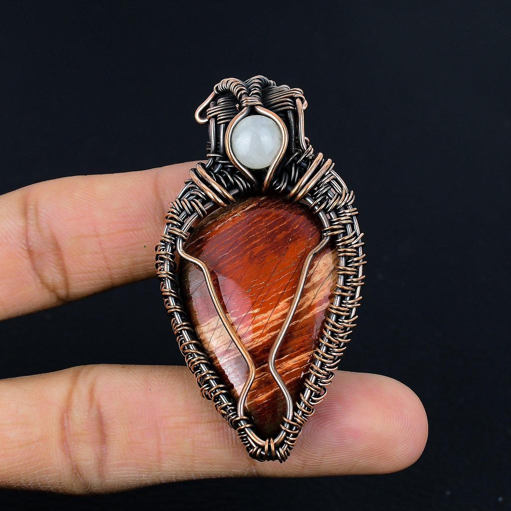 Red River Jasper Pendant, 999 Copper Wire Wrapped Pendant Handmade Gemstone Jewelry, Gifts For Wife Brand New Pendant