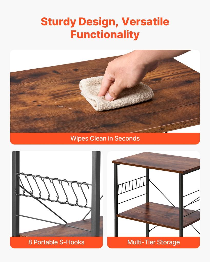 Kitchen Utility Cart, 3 Tier 60 Cm Microwave Stand Coffee Cart, Heavy Duty Storage Rack, Service Trolley On Wheels, Industrial Rolling Work Table with