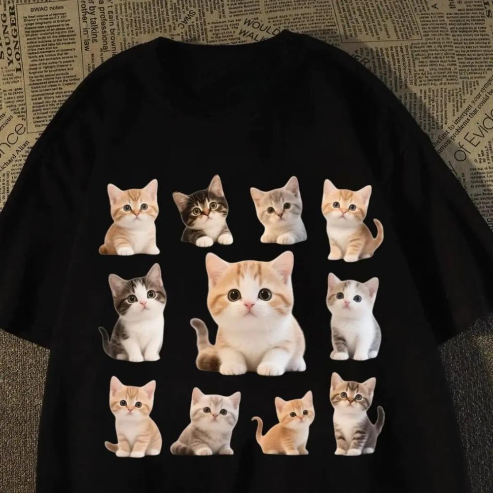 

Summer Women s Tops T-shirt Cartoon Cute Cat Print Crewneck Short Sleeves Fashion Graphic T Shirts Y2k Top Women Clothing S