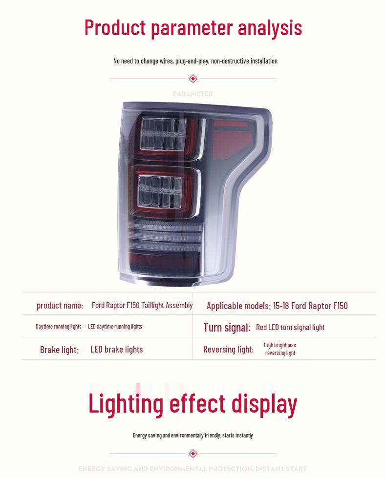 Compatible with 2015-2021 Ford Raptor F150: LED Taillight Assembly with Daytime Running and Brake Lights