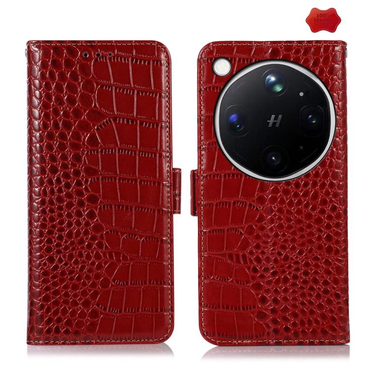 Crocodile Top Layer Cowhide Leather Phone Case For OPPO Find X9 Ultra 5G, RFID Wallet Kickstand Protective Cover