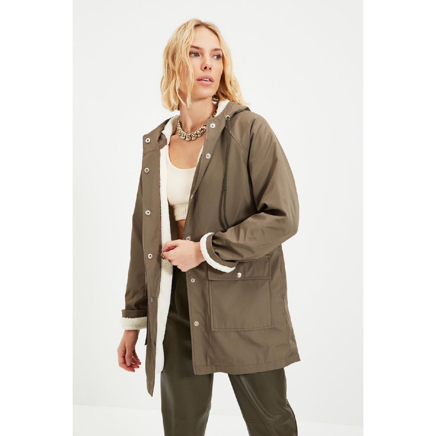 

Khaki Oversize Hooded Plush Coat Coat Twoaw22mo0524