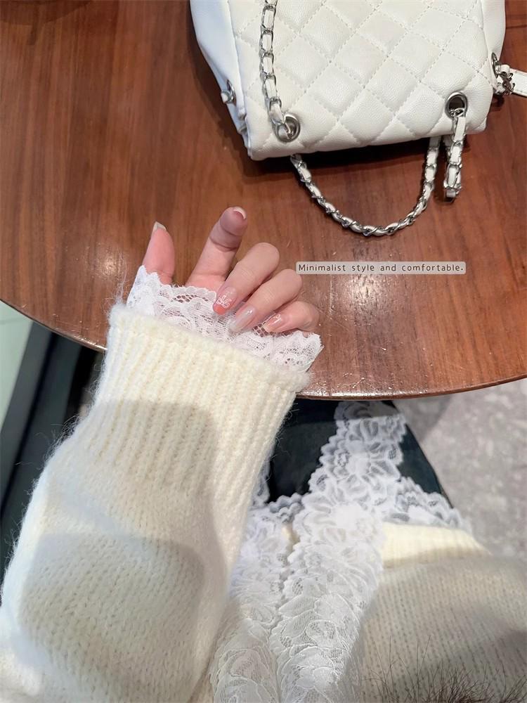 Korean Lace Bow V-Neck Long Sleeve Sweater - Autumn/Winter Design