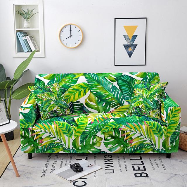 

Эластичный чехол для дивана с зелеными листьями для гостиной, эластичный чехол из полиэстера, чехол для углового дивана на 1/2/3/4 места, L-образная форма, нужно купить 2 Length 145-185cm 1pc