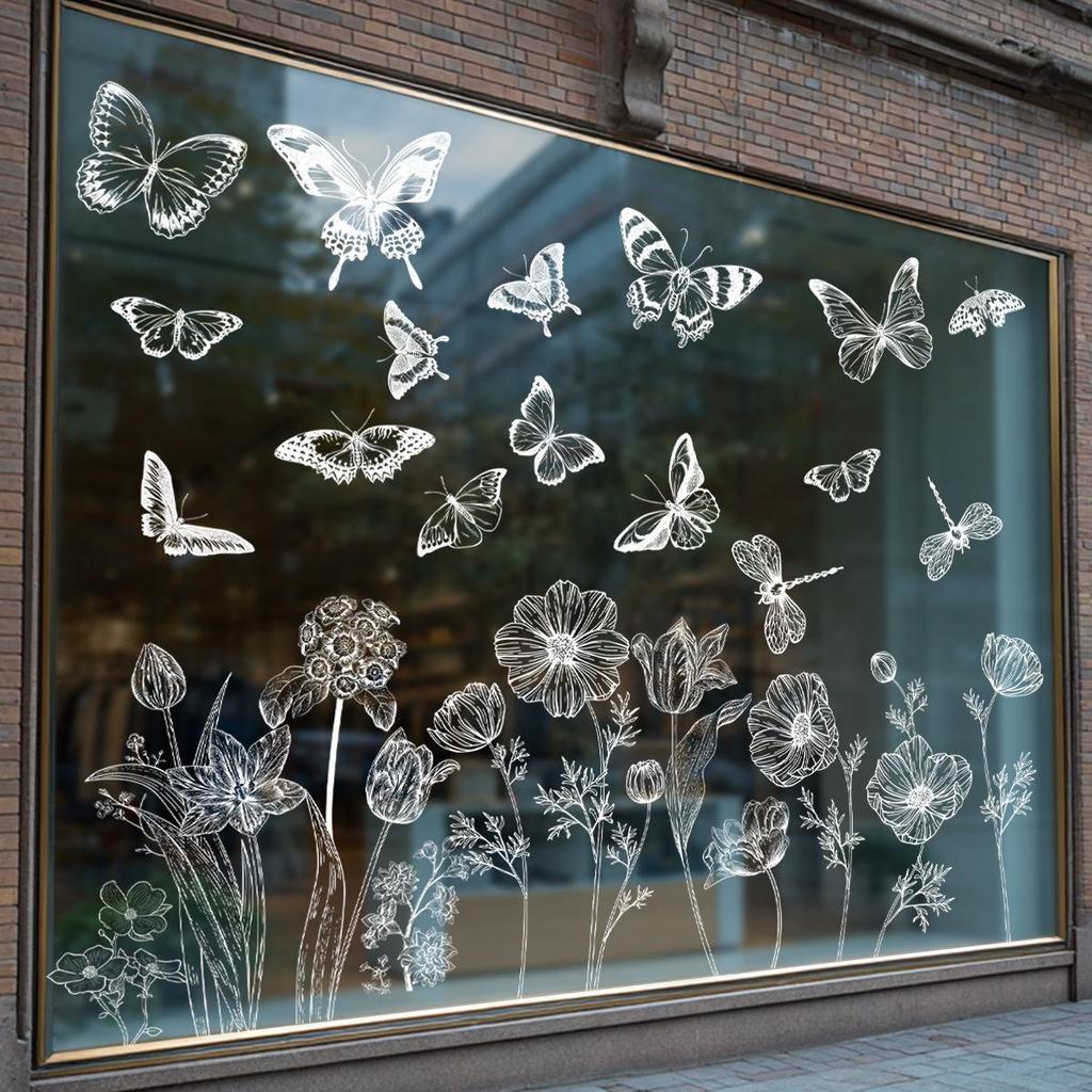 White Butterfly Flower Electrostatic Glass Stickers - Spring Window Decorations, Adhesive & Trace-Free