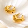 European and American Fashion Exaggerated Geometric Hollow C-shaped Stainless Steel Earrings Plated with 18k Gold Smooth Plain Ring Earrings