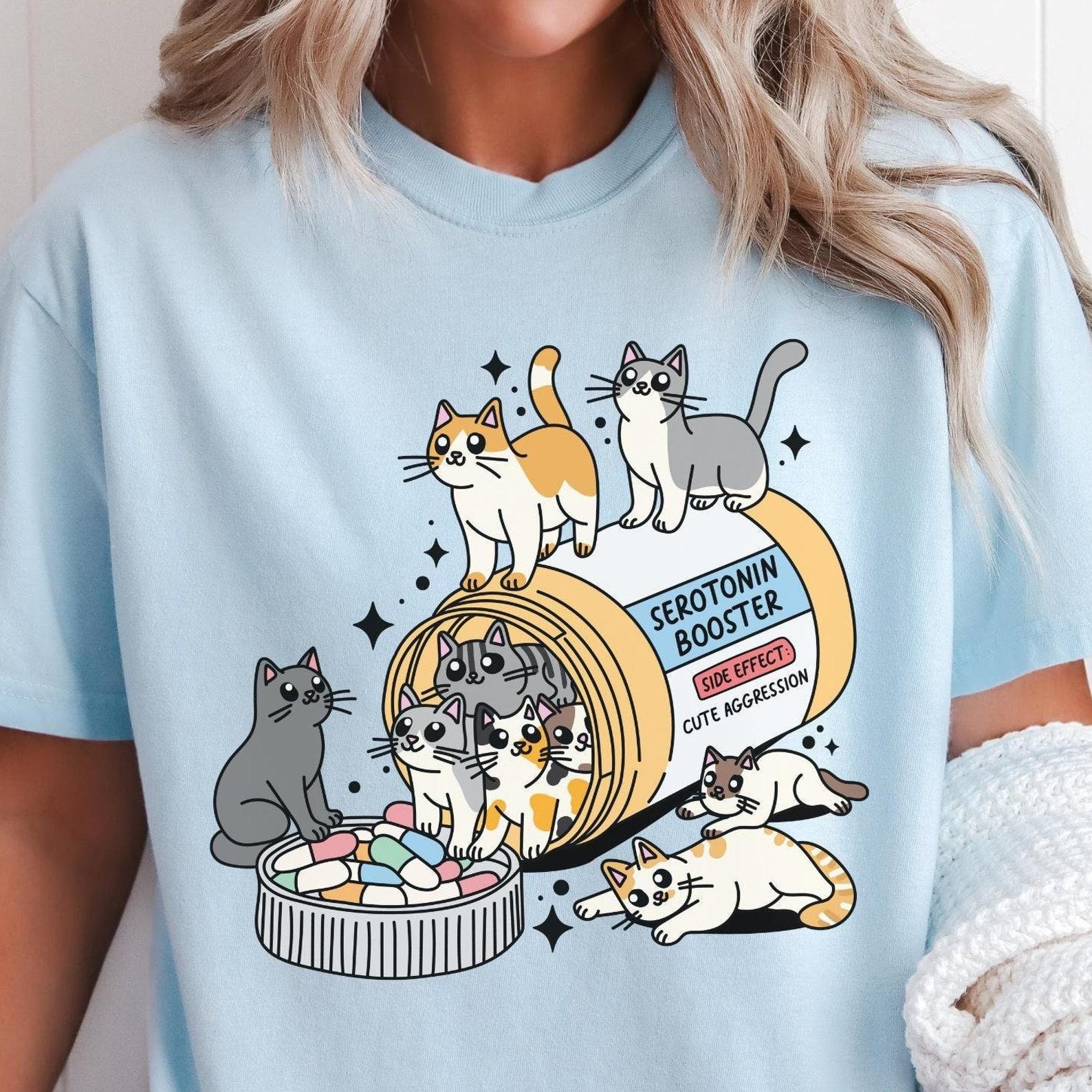 Cat Serotonin Booster Comfort Colors® Shirt, Funny Cat T-Shirt, Oversized Shirt, Aesthetic Graphic Retro Vintage T-Shirt, Cat Lover Gift M