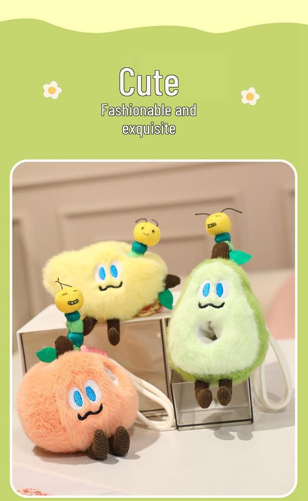 Adorable Bug Eats Fruit Pendant: Apple, Mango, Avocado, Peach - Perfect New Year Gift for Her