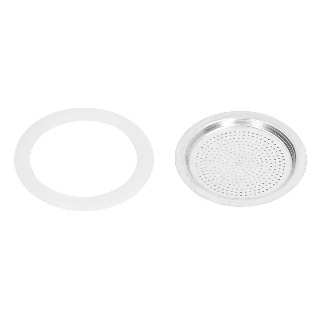 Anillo de Sellado del Filtro de Cafetera y Juego de Filtros Disco de Filtro de Aluminio Reutilizable para Hacer Café para 6 Personas