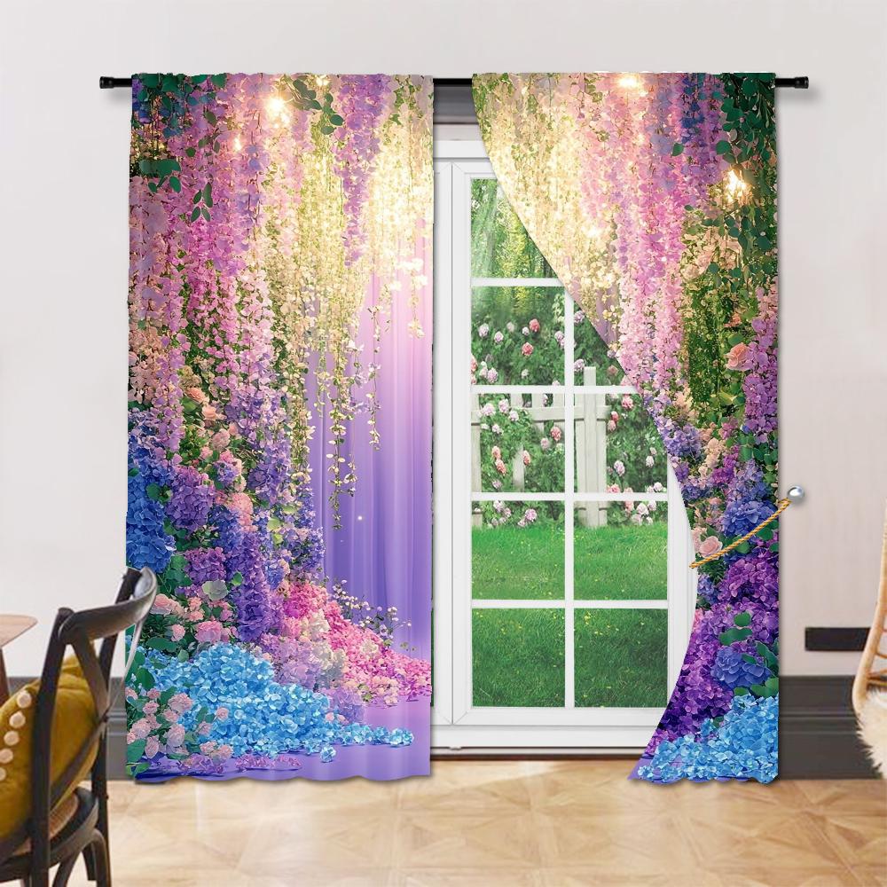 2 Stück Mehrzweck Verträumter Fenster Vorhang Polyester Material Elegantes Blumenmuster Fenster Vorhänge Design für Raumdekor Ästhetisch