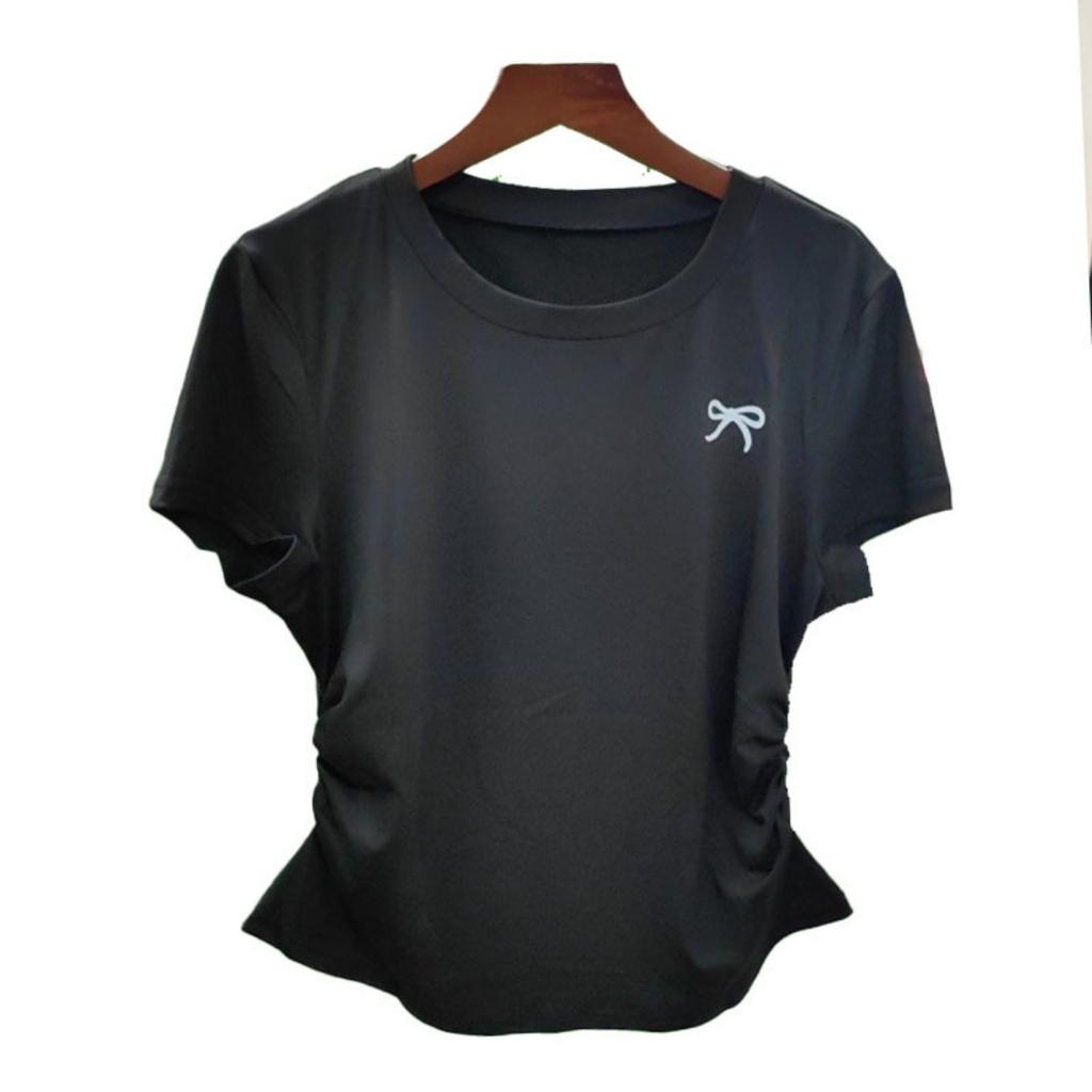 Nueva Camiseta de Verano de Manga Corta con Hombro Descubierto, Versátil Versión Coreana Ajustada Talla Grande Top Ligeramente Gordito con Ceñido a la Cintura y Efecto Adelgazante