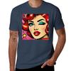 Retro Glam Pop Art Winking Redhead Pin Up Tshirt Basic Simple Design Short Sleeve Shirt
