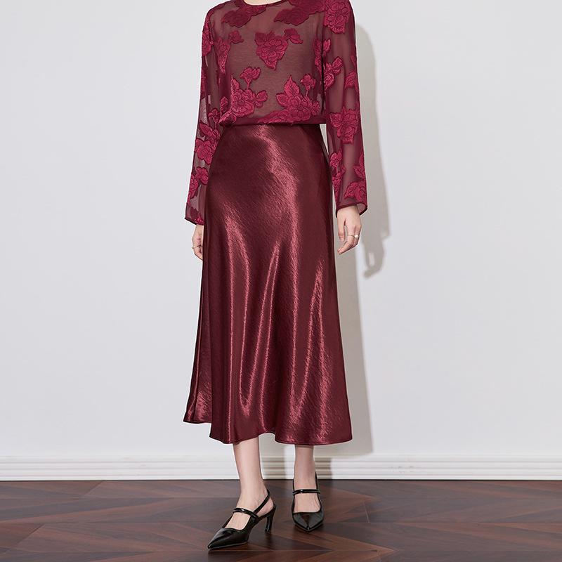 High-Grade Gilded Satin Drape Skirt - Luxury Celebrity Style for Women, Spring Collection