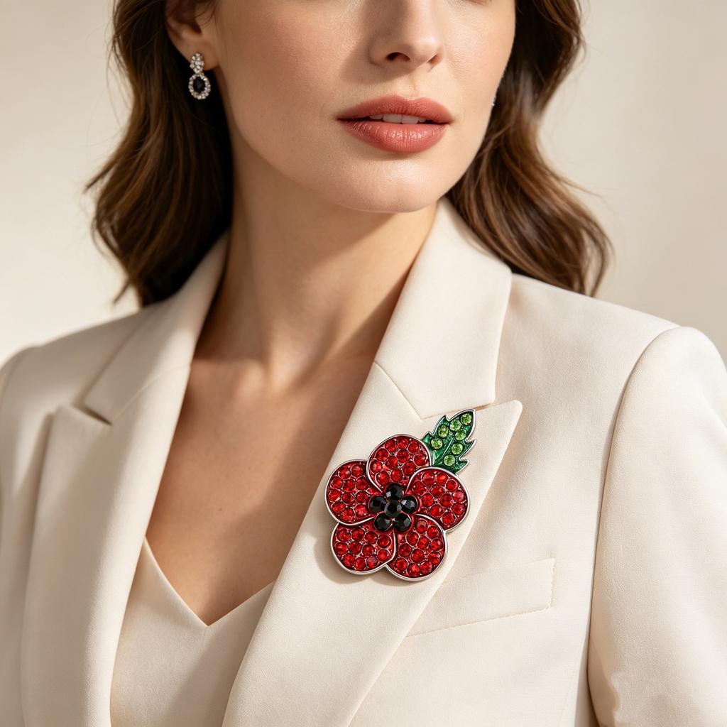 Fashion Oil-drop Rhinestone Poppy Flower Brooch, High-end Style Brooch, Women's Personalized Gender Pin