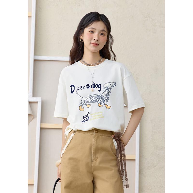 Mishow Women's Flocked Dog Print T-Shirt