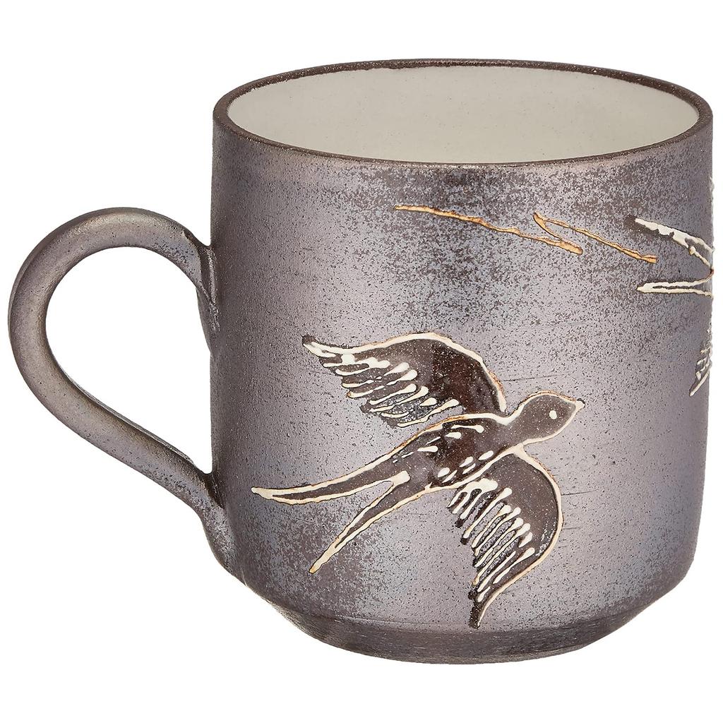 Maeken Kyo-yaki, Kiyomizu-yaki, Seiho-gama Mug, Approx. 250ml, Happiness Series, Swallow Design, Yakishime, Made In Japan