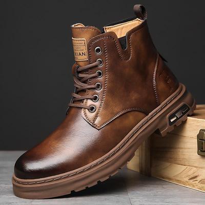 Botas Martin retrô de cano alto masculinas em couro legítimo com forro de algodão grosso