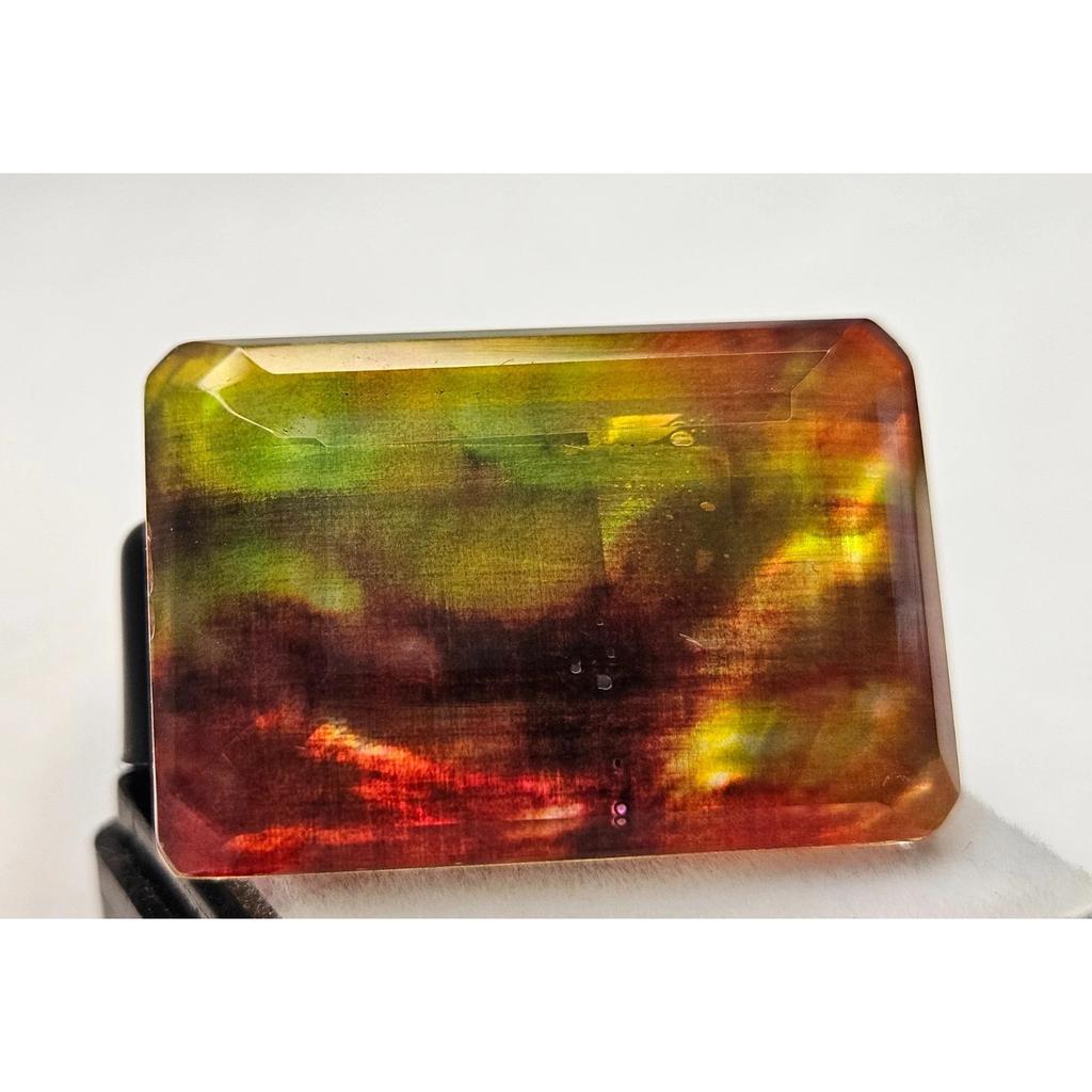 Natural Ethiopian Ammolite Opal Like Organic 42 Ct Emerald Cut Gemstone