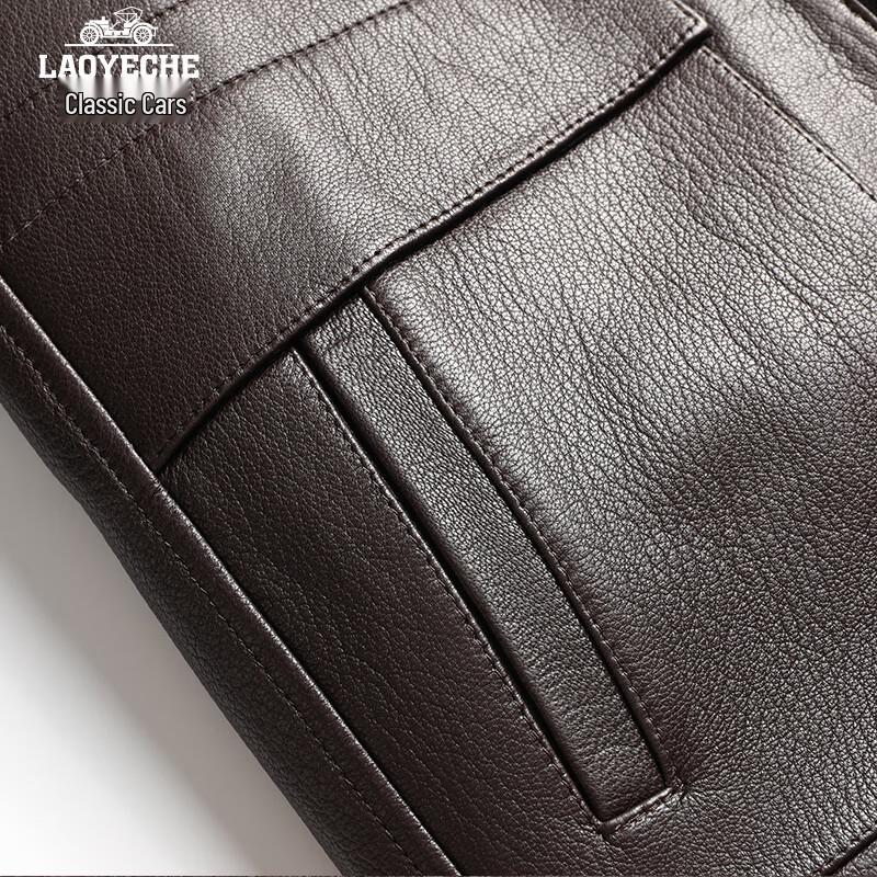 Laoyeche Men's Goat Leather Fox Fur Collar Down Liner Jacket