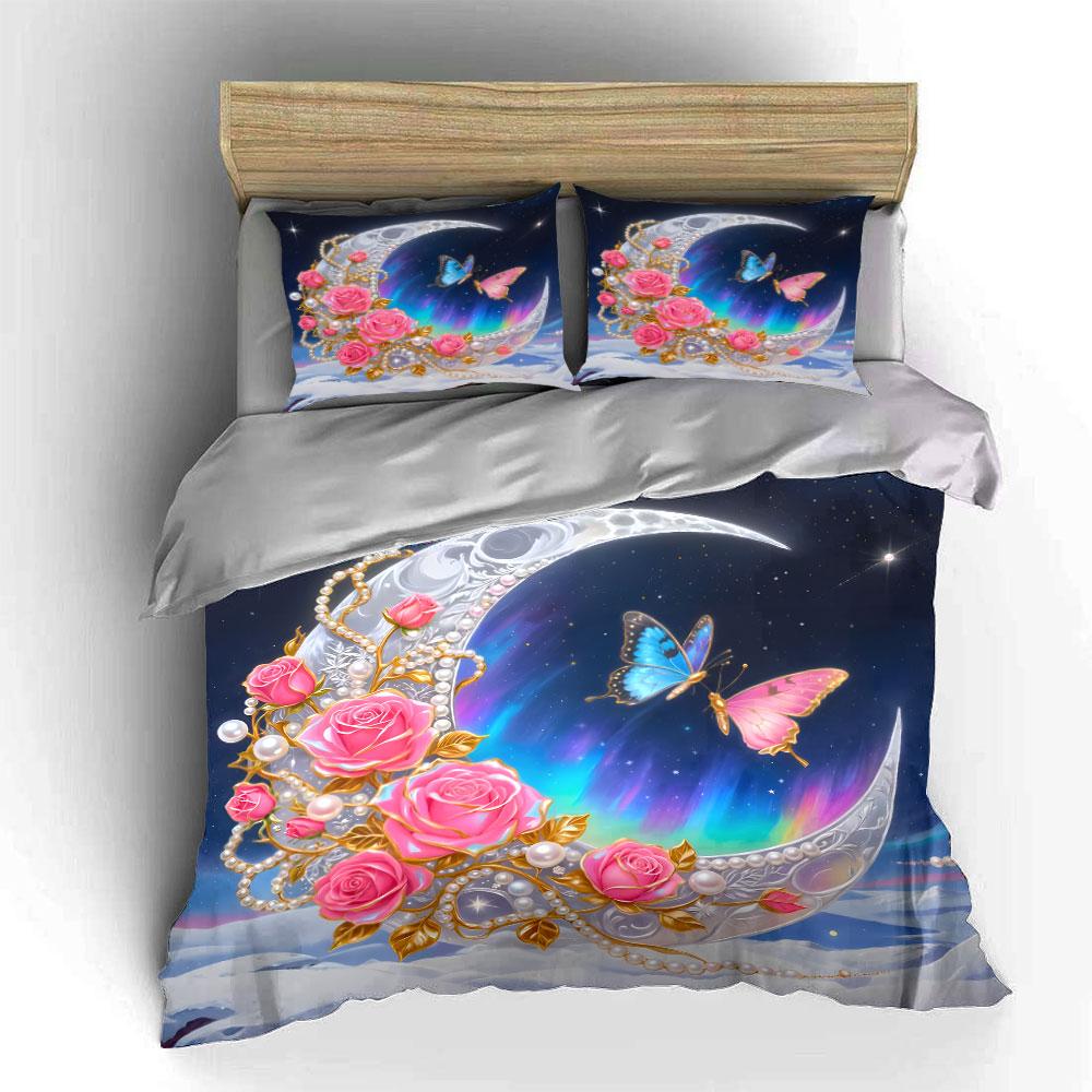 Elegant Moonlit Rose-Themed Decor  Kid'S And Adults' Bedroom Decor, Exquisite Three-Piece Bedding Set Gift