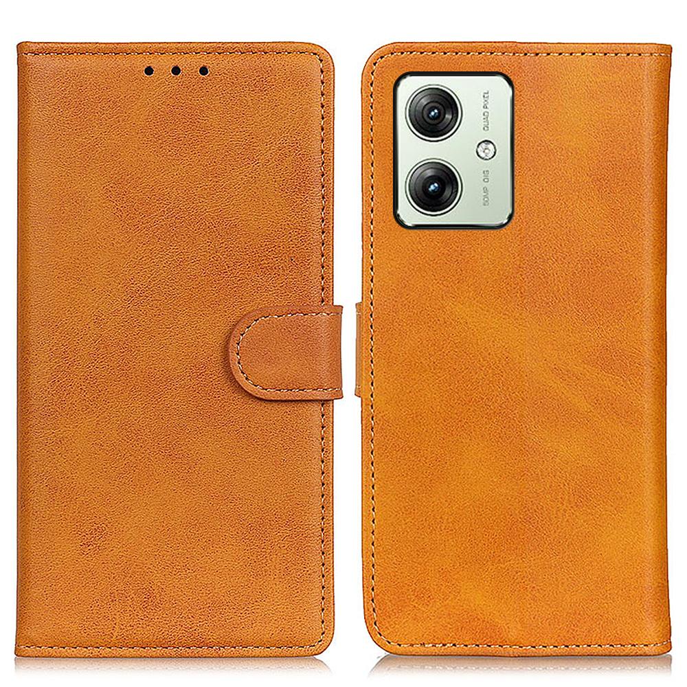 

For Motorola Moto G64 5G Case Cowhide Texture Leather Stand Phone Cover Brown
