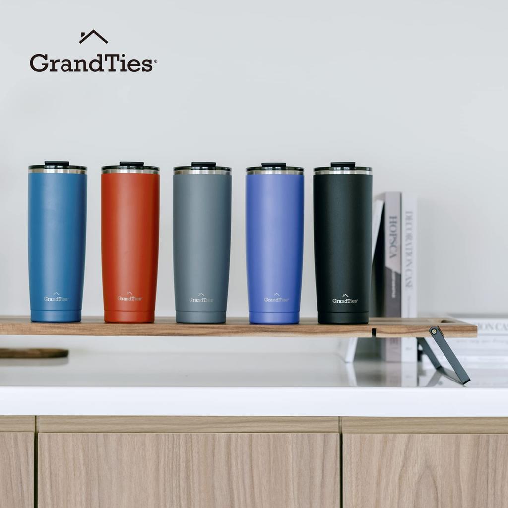 GRANDTIES Premium Drinkware Vacuum Insulated Tumbler, 590ml - Car Cup Holder Compatible & Easy Open Mouth (Stone Gray)