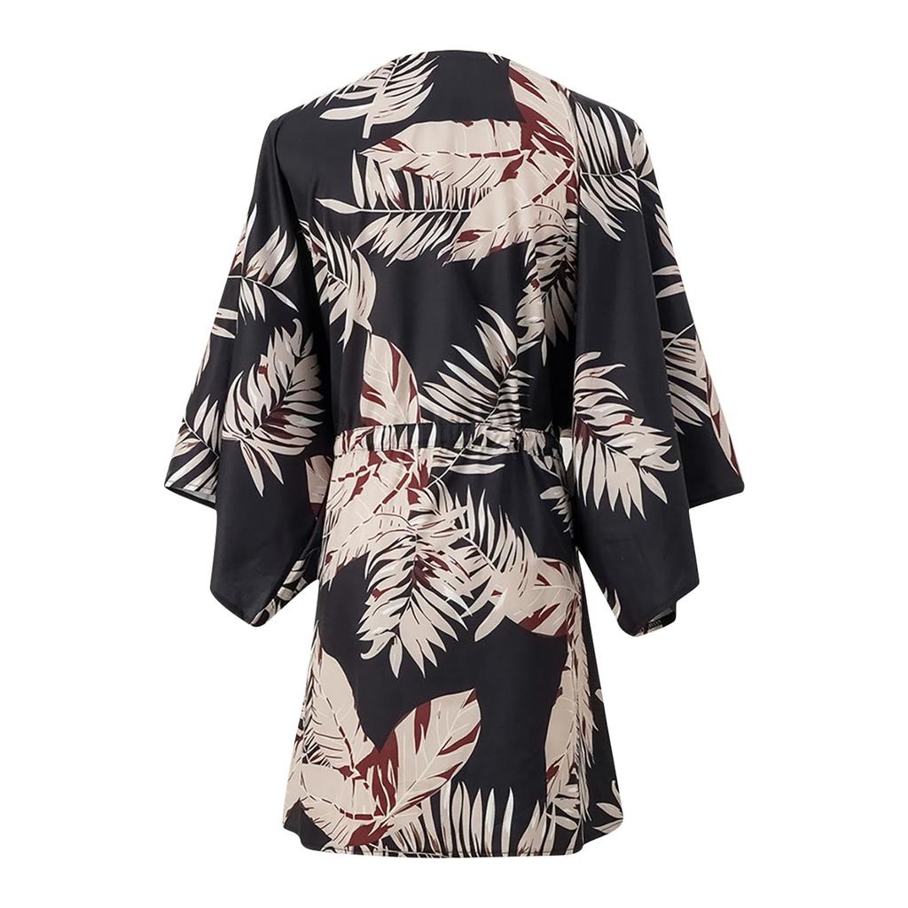 Women's Summer Leaf Print Half Sleeve Dress