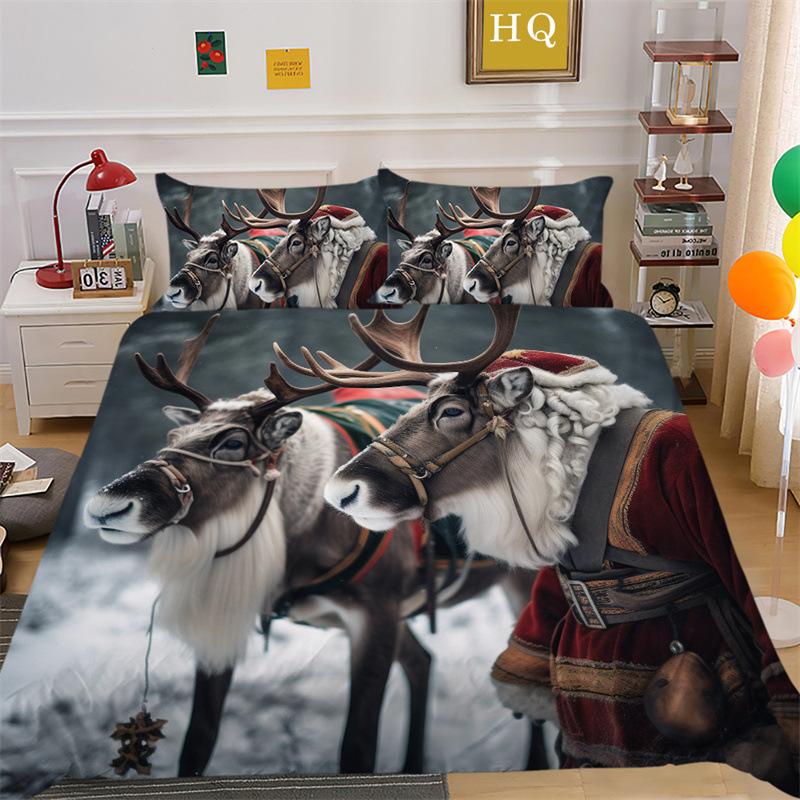 Christmas Snow Scene 3D Printed Polyester Pillowcase Quilt Cover Two Or Three Piece Set