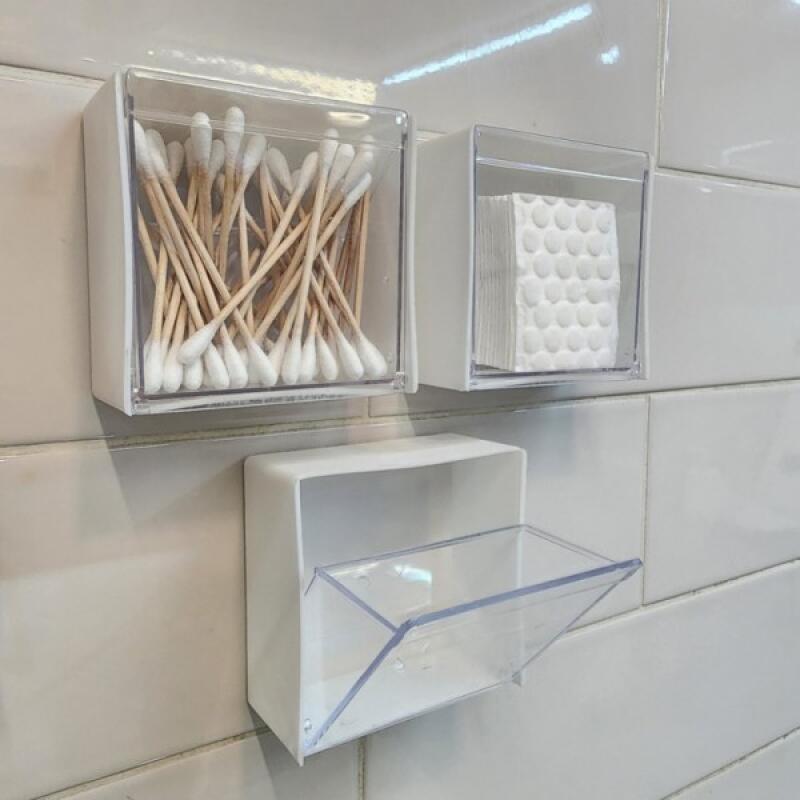 Wall-mounted bathroom stand for cotton swabs cotton pads hair ties and multi-purpose storage 3200₽