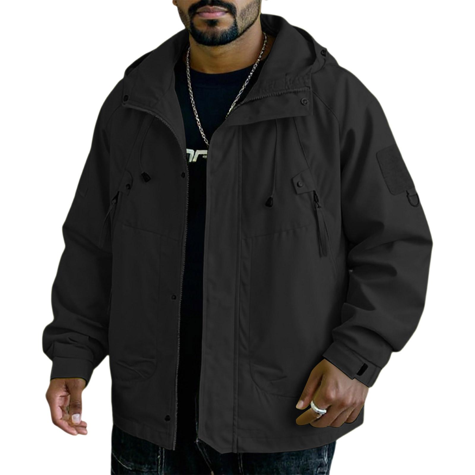 

Мужская свободная толстовка с капюшоном на молнии до середины и куртка-автомат XXL чёрный