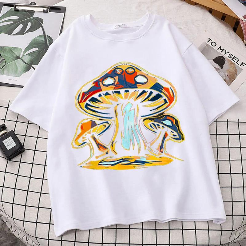 90s Retro Graphic Tees Women Summer Loose Vintage Boho Mushroom Women T Shirt Psychedelic Hippie Art Tshirt Clothing Tops Femme