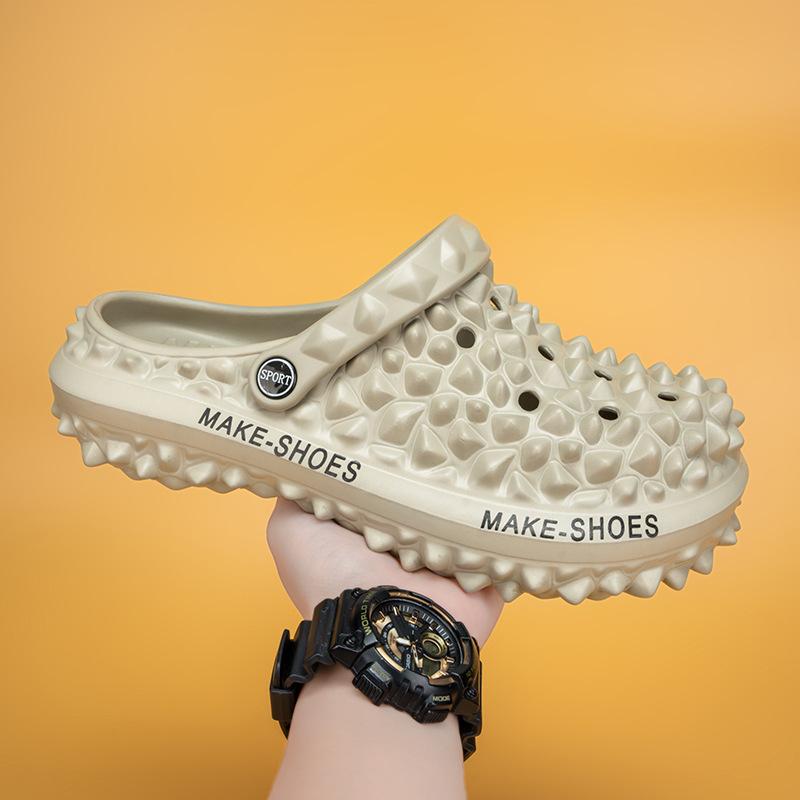 Durian Hole Shoes Men'S Thick-Soled Beach Sandals Solid Color Outdoor Non-Slip Casual Bag Head Slippers Men