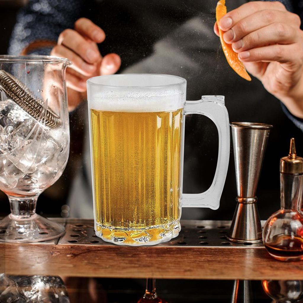 Beer Mug Large Capacity Acrylic Beer Drinking Cup 390Ml Handle Household Bar Water Cup for Home Restaurant Party