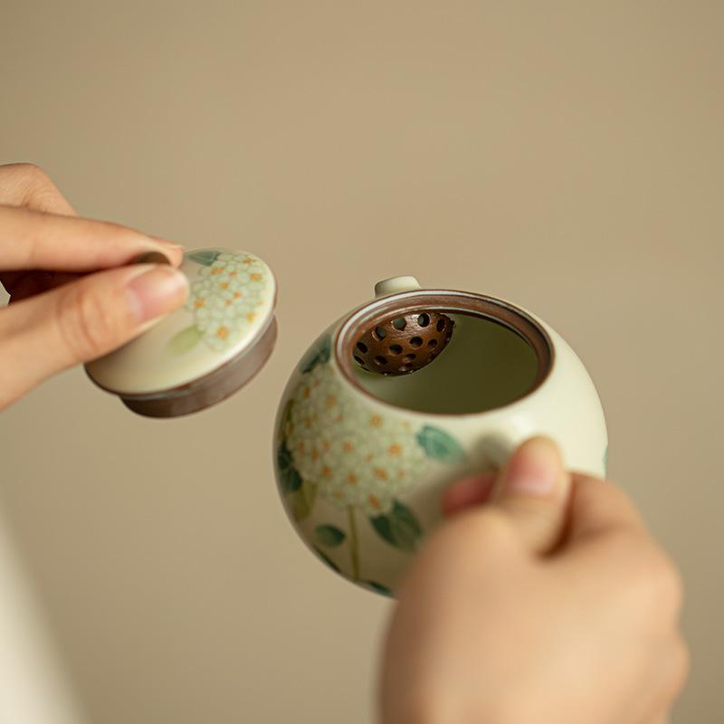 150ml Traditional Ru Kiln Ceramic Teapots Ball Hole Filter Xishi Tea Pot Handmade Flowers Pattern Beauty Kettle Chinese Tea Set