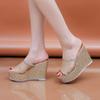 Fashion Bling Golden Women Slippers Summer Shoes Platform 4cm Outside Fitting-room 11cm High Heels Wedges Solid Mesh Female Sliver Shoes
