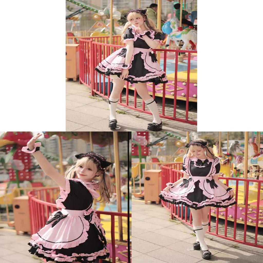 Costume da Maid Lolita Giapponese con Orecchie da Gatto per Cosplay Anime e Outfit da Ragazza Dolce