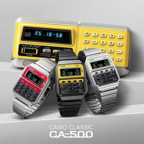 Casio CASIO Vintage Series Digital Watch with 8 Digit Calculation Function Heritage Colors CA-500WE-4B Unisex Metal Band Silver X Red Overseas Model