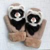 1 Pair Unisex Mittens Thickened Full Finger Winter Warm Gloves Knitted Wool Cartoon Animal Gloves