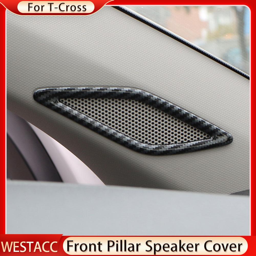 Carbon-Faser-Auto-Frontsäulen-Lautsprecher-Abdeckungs-Ordnungsaufkleber für Volkswagen T-Cross Tcross 2018 2022 2023