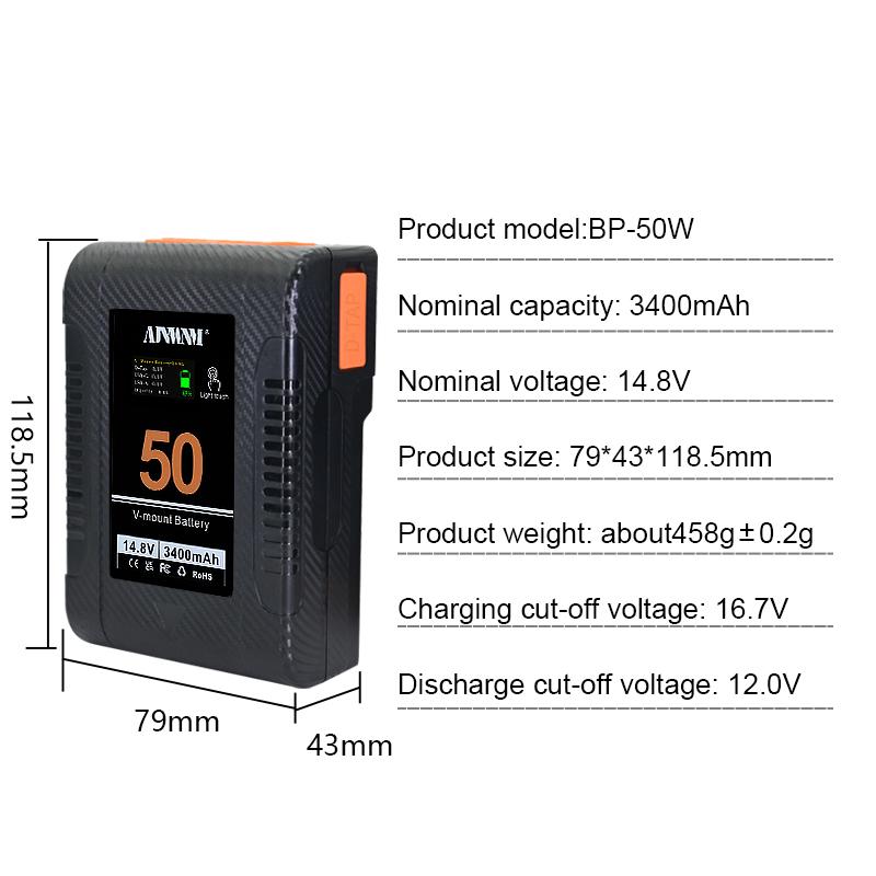 AJNWNM  BP-50W V Mount Battery Power Bank 14.8V V Lock V Shape Li-ion Battery PD Fast Charging for cameras smartphones laptop
